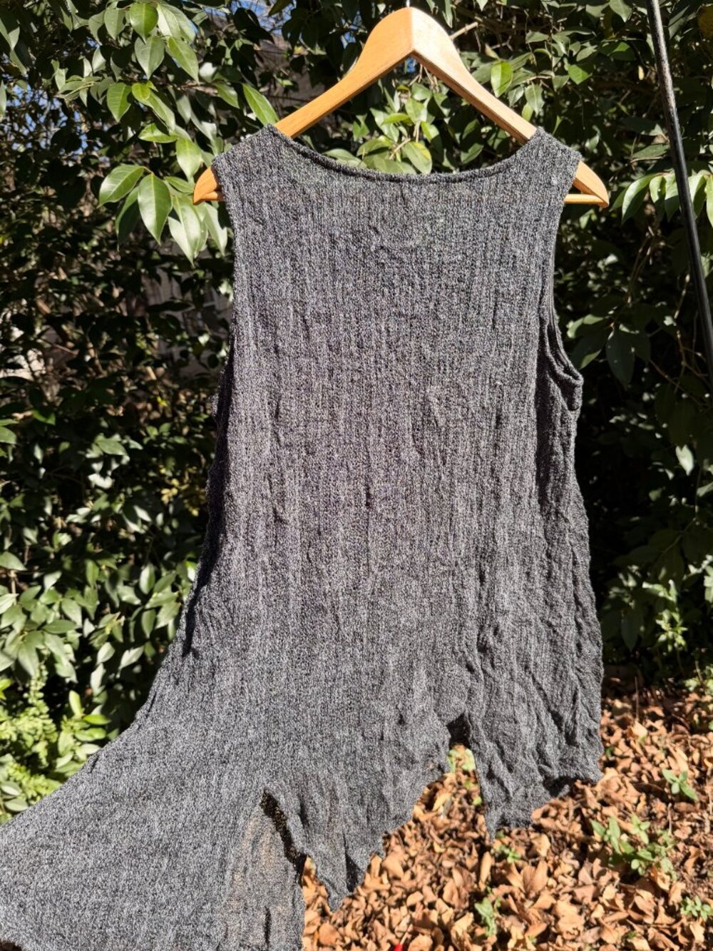Charcoal Gray Textured Tank Top Women's S Boho Layering Made in USA